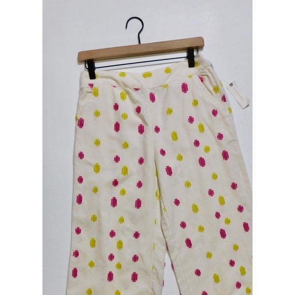 NWT!! ANTHROPOLOGIE Cropped Clip Dot Trousers Pink Yellow Crop Summer Size 0 - Picture 4 of 16